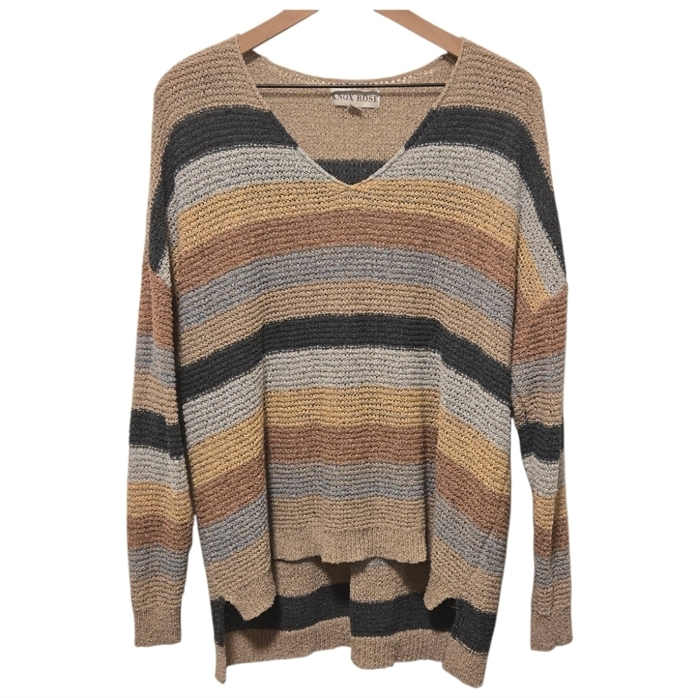 Knox Rose V-Neck Striped Knit Pullover Sweater Size 1X